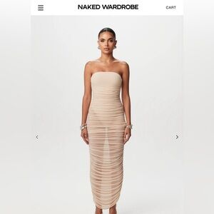Naked wardrobe Mesh Ruched tube Midi dress